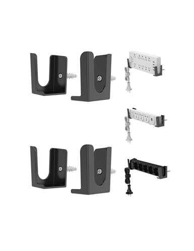 NOTMBESTM Power Strip Holder, 2 Set Power Strip Wall Mount, Punch Free Socket Holder Fit for Under Desk, Bedside and More, Fixed by Adhesive or Screw (Black)