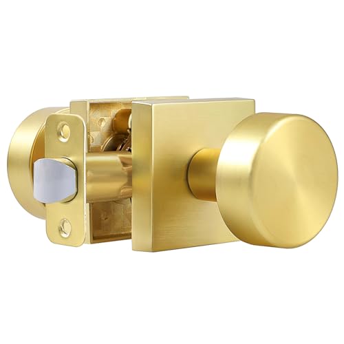Brushed gold interior door knob with square rosette