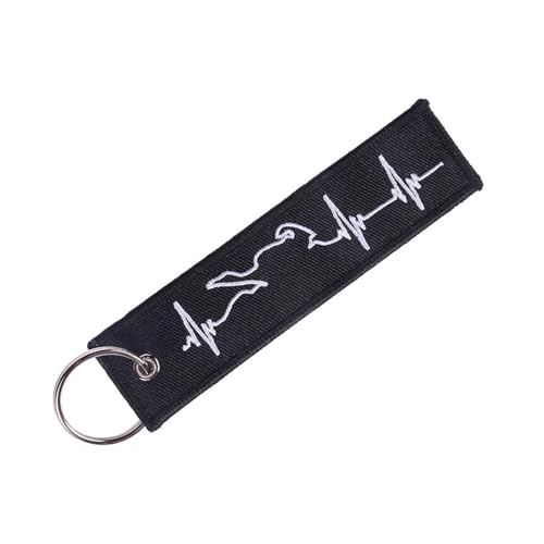 Schlüsselanhänger Motorrad,Herzschlag Bestickt Motorrad Schlüsselanhänger aus Stoff,Bestickt Heartbeats Schlüsselanhänger Stoff mit Schlüsselring,für Motorrad Quad ATV(130 x 28 mm,Schwarz)