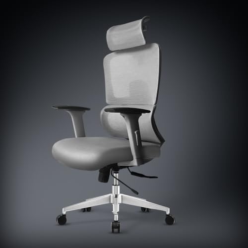 Image of Kepler Brooks Imperia Elite Office Chair for Work | 3-Year Warranty | Ergonomic Office Chair, Study Chair for Home, 2D Headrest, 3D Armrest, Multi Lock Seat Slider Mechanism, Aluminium Base (Grey)