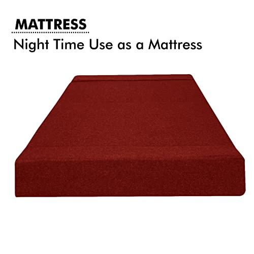 Image of Sofa |3-Seater, 5x6-Feet | Sofa Com Bed /Mattress -Jute Fabric Washable Cover with Cushion - Color Red