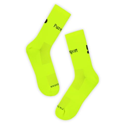 Puresport Performance Running Socks (Yellow  L/XL)  Moisture-Wicking Training Socks with Subtle Compression for Women & Men  Ideal for Long-Distance Running  Gym & Hyrox