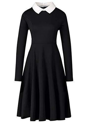 JIER Damen Peter Pan Kragen Kleider Langarm Plissee Midi Halloween Kleid Halloween Kostüm Swing Kurzes Kleider A Linie Kurzarm Bubikragen Minikleid...