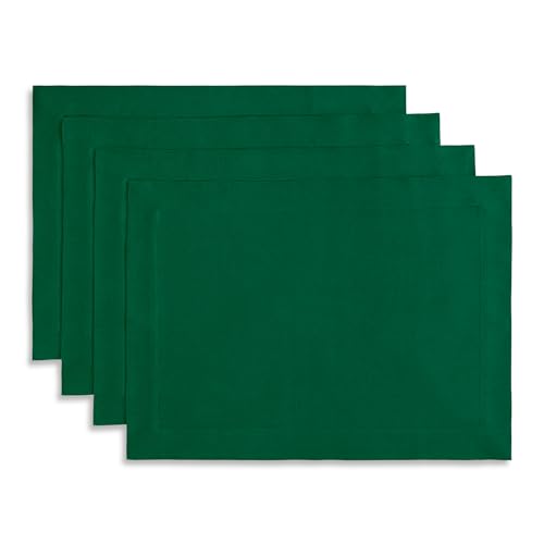 Solino Home 100% Linen Placemats Christmas Green, Fete 14 x 19 in, Set of 4