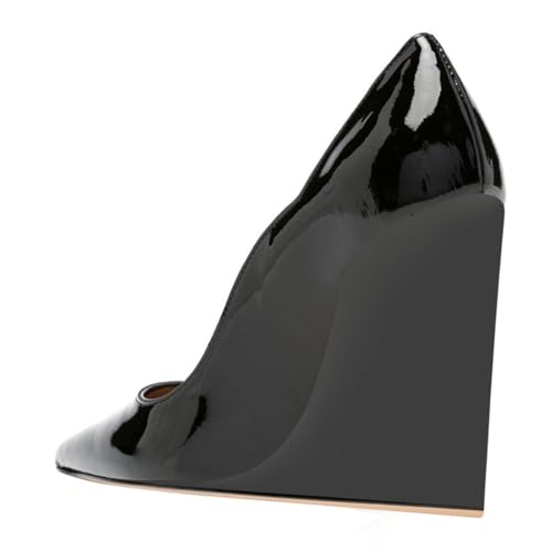 miss left Women Classic Wedge Heel Pumps Closed Pointed Toe Slip On High Heels Ladies Versatile Office Party Shoes Size 4-16 US3