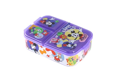 Image of SKi Homeware Plastic SKI Trio 3 Compartment Bento Lunch /Snack Box for your kids' School, Picnic, Sports - For return Gifts or Party Favours- Mickey, Multicolor