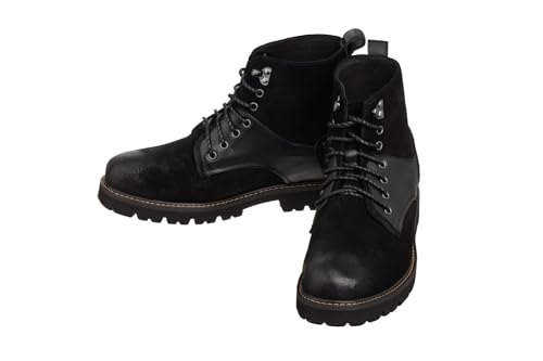 Image of CALTO Men's Invisible Height Increasing Elevator Shoes - Black Nubuck Distressed Leather Round-Toe Lace-up Ankle Boots - 3.3 Inches Taller - K8701 - Size 10.5 D(M) US