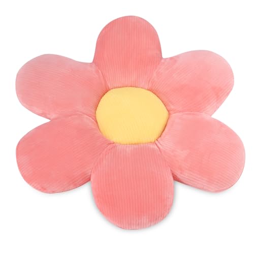 Syvory Cojín de suelo de flores, cojín de 40 cm, cojín de suelo floral, cojín decorativo para silla, decoración de habitaciones, cojín de felpa (rosa/amarillo)