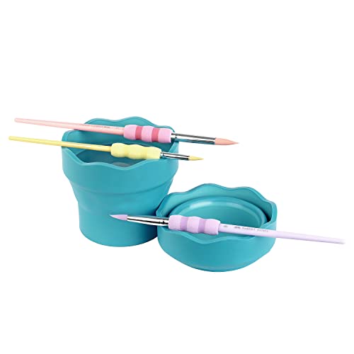 Faber-Castell Clic & Go Portable Paint Water Cup with Brush Holder, Turquoise - Collapsible Paint Brush Cleaner Rinse Cup, Travel Friendly Painting Accessories