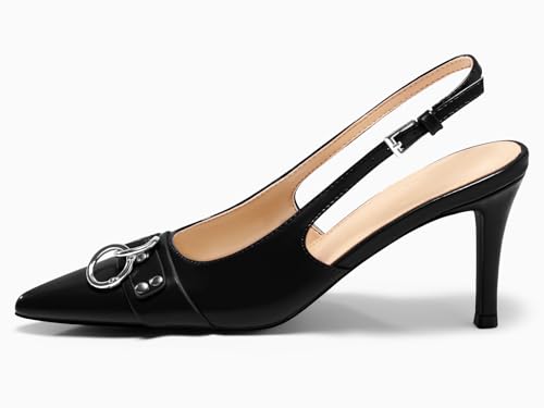Coutgo Womens Slingback Stiletto High Heels Closed Pointed Toe Pumps with Metal Ring Party Dress Shoes4