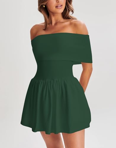 Image of Atizon Women's Summer Off The Shoulder Mini Dress Casual Short Sleeve Trendy Cocktail Party A Line Dresses