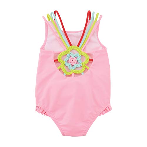 Mud Pie Girls' Pink Crochet Flower Swimsuit, 3T