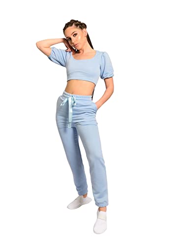 Ensemble haut court à manches bouffantes bleu pour un confort stylé