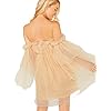 Romwe-Womens-Romantic-Off-Shoulder-Flounce-Long-Sleeve-Wedding-Ruffle-Mesh-Party-Mini-Dress Romwe Women's Romantic Off Shoulder Flounce Long Sleeve Wedding Ruffle Mesh Party Mini Dress Beige, Pastel Medium