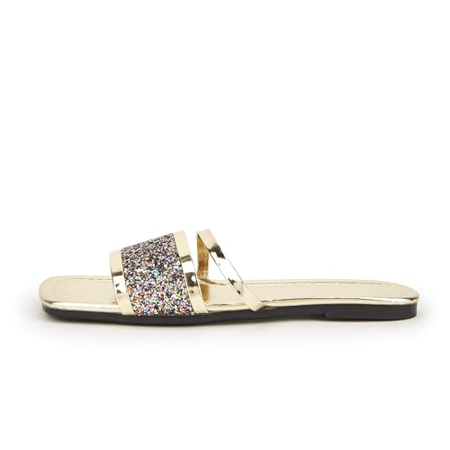 Image of Women's Open Toe Flat Sandals Rhinestone Glitter On Casual Fashion Slippers Quick Drying Indoor & Outdoor Slides