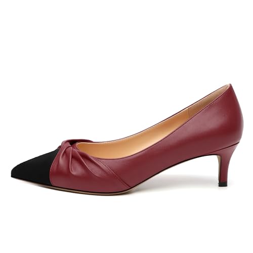 Women's Bow Slingback Heels Splicing Closed Pointed Toe Slip On Kitten Low Heel Pumps Office Work Dress Shoes 2 Inch2