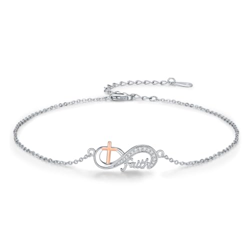 Image of MEDWISE Mothers Day Gifts for Mom Women Infinity Anklet 925 Sterling Silver Adjustable Cross Anklet Summer Beach Jewelry Gifts for Daughter Women Wife Mom