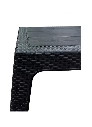 طاولة بلاستيكية عصرية ومتينة بتصميم راتان منسوج جمالي للاستخدام الداخلي والخارجي (لون أسود، طاولة قهوة)