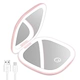 Brightdeal Taschenspiegel Schminkspiegel mit vergrößerung 1X / 10X, Kompaktspiegel mit LED Wiederaufladbarer und Dimmable Reisespiegel, Geschenke für Mädchen, Rosa