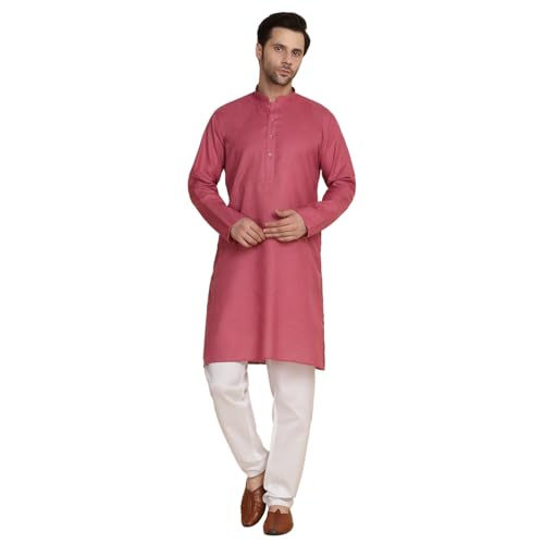 Image of KRAFT INDIA Men's Cotton Solid Kurta With Drawstring Pyjama Set