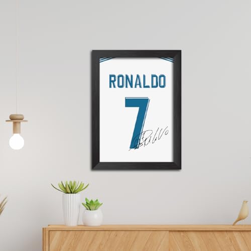 TenorArts Cristiano Ronaldo Poster Frame Madrid White Jersey Laminated Photo Print with Signature Framed Painting with Matt Finish Black Texture (12 inches x 9inches)
