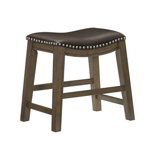 Lexicon Ordway Solid Wood Dining Height Stools - Saddle Table Height Stools for Transitional Dining Versatile Kitchen Seating Options, Perfect for Casual Entertaining Spaces, 19' SH, Brown
