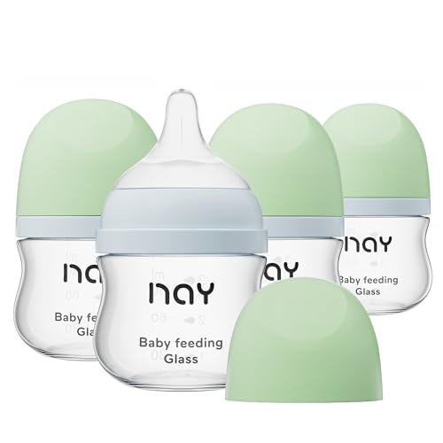 Image of yanyoyo Natural Glass Baby Bottle Wide Neck, Newborn Anti-Colic Baby Bottle, Clear, 3oz(Pack of 4), Includes 4Pcs Slow Flow Nipple(SS), 0 Months+