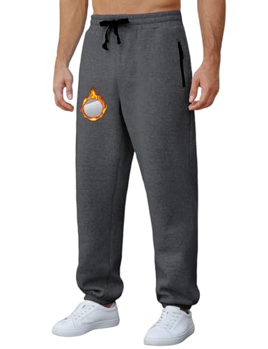 Voqeen Pantalon Chandal Hombre Jogger Deportivos Invierno con Bolsillos de Cremallera Termico Pantalones Forro Polar Cintura Elástica y Cordón Ajustable
