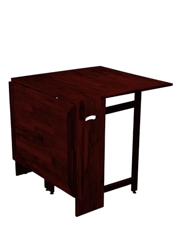 Image of Dawn Riser Two-Side Folding Teakwood Table - Space-Saving Design, Sturdy, Adjustable Levelers, Multi-Purpose Dining, Work, Study, Easy Assemble, Compact Indoor Outdoor Use - DIY Model - Mahogany