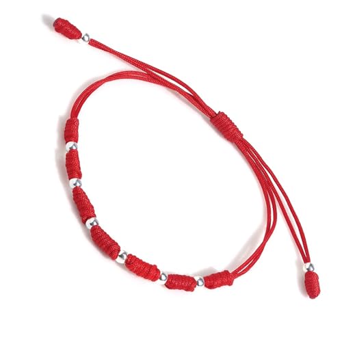 Powerful 7 Knots String Bracelet with 8 Sterling Silver 925 Beads for Protection, Evil Eye and Good Luck,Thread/Amulet for prosperity and success. Talisman for Womens, Mens.