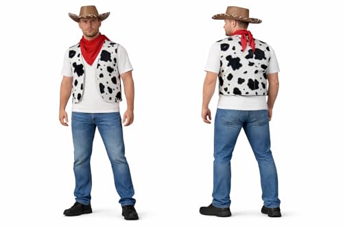 Déguisement de cowboy western avec imprimé vache boisée pour adultes [S-M]