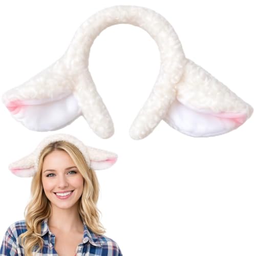 JazSwirl Sheep Ears Headband White Plush Sheep Headband Sheep Ears Costume Headband for Adults Soft Animal Headband for Halloween Cosplay Party Dress Up