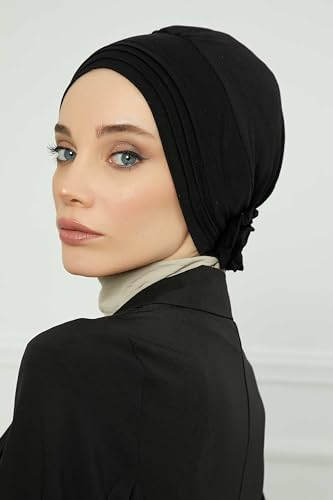 Aisha's Design Instant Turban Head Wraps for Women, Combed Cotton Scarf Lightweight Pre tied Hijab with Back Rose Detail2