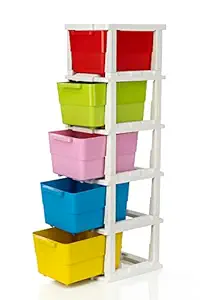 KUNTOM 5 XL Plastic Modular Drawer System for Home, Office, Hospital, Parlor, School, Home and Kids, Product Dimension When assembeled (27cmx32cmx85 cm) (5XL, Multicolor)