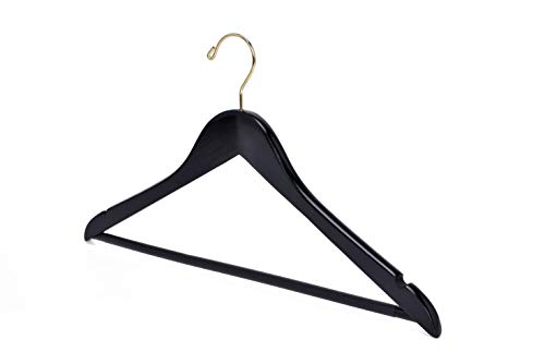 Quality Black Wooden Hangers - Slightly Curved Hanger Set Of 20-Pack - Solid Wood Coat Hangers With Stylish Chrome Hooks - Heavy-Duty Clothes, Jacket, Shirt, Pants, Suit Hangers (Black-Gold Hook, 20) #TOP4