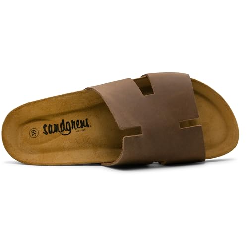 Image of Sandgrens Handmade Unisex Cork Slides | European Top Grain Leather Sandals with Soft Suede Footbed and EVA Rubber Sole | Avila