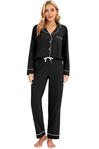 Image of LUBOT 100% Cotton Pajamas for Women Pajama Set Soft 2 Piece Sleepwear PJ Set Long Sleeve Knit Button Cozy Loungewear XS-XXL