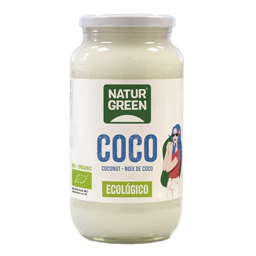 NaturGreen - Aceite de Coco Bio, Virgen Extra, Ideal para Cocinar, Hidrata Piel y Cabello, Ingredientes Naturales, Apto para Veganos - 860ml/ 800g