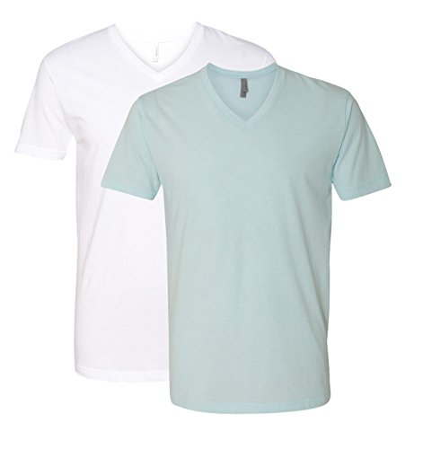 Next Level Apparel 6240 Mens Premium V-Neck Tee, White + Ice Blue (2 Pack)-X-Large