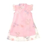 LittleSpring Qipao Dress for Girls Cheongsam Flower Embroidery Pink Size 10-12
