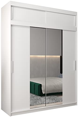 Armario de 180 cm de ancho x 240 cm de alto: Diseños y precios para tu hogar ABIKSMEBLE Tokyo 1 180 Armario de Dormitorios con Tres Puertas Correderas - Armario de Almacenamiento Moderno con Espejo, Perchero y Estantes - 180x240x62 cm - Blanco Mate con Extensión