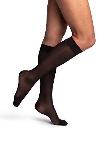 Image of SIGVARIS Women's DYNAVEN Sheer Calf Compression Socks, 15-20mmHg, SS - Small Short, Black