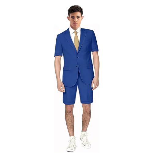 Short Sleeve Suits for Men 2 Piece Suit Slim Fit Casual Summer Beach Wedding Suits Short Sleeve Blazer & Shorts Set