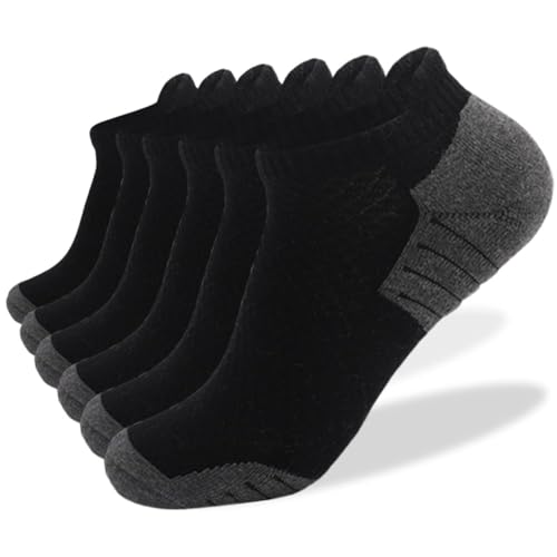 Men's Athletic Ankle Socks 6 Pairs Thick Cushion Running Socks for Men&Women Cotton Socks (AU, Alpha, One Size, Regular, Regular, XL, Black*6)