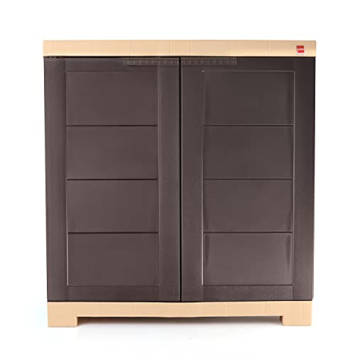 Image of Cello Novelty Compact Plastic Cabinet with Dustproof Doors| 3 Year Warranty | Almirah, Cupboard, Wardrobe for Home, Living Room, Bedroom, Kitchen, Office, Outdoor| Brown & Beige Colour