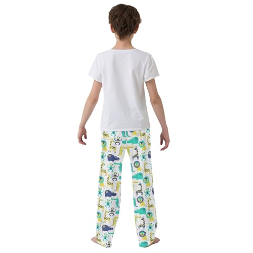 ZZXXB Lion Hippo Monkey Boys Long Pants Soft Trousers Elastic Waist Kids Lounge Bottoms with Pockets S-XL3