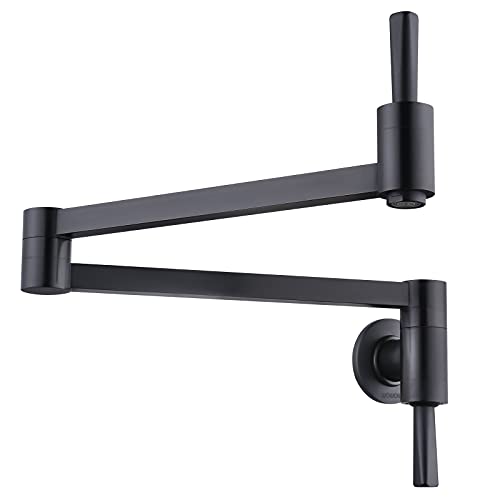 WOWOW Pot Filler Faucet for Both Hot Cold Water Folding Kitchen Faucet Black Wall Mount Commercial Restaurant Faucet Brass 3 Handles 2 Hole Double Joint Swing Arm Kitchen Faucet Style A-for