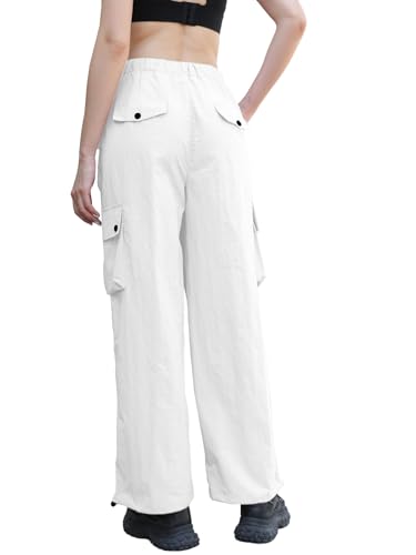 Image of Cromoncent Cargo Pants Girls & Women Parachute Pants Y2K Baggy Rave Clothes Waterproof with Pockets, 6 Years - 3XL