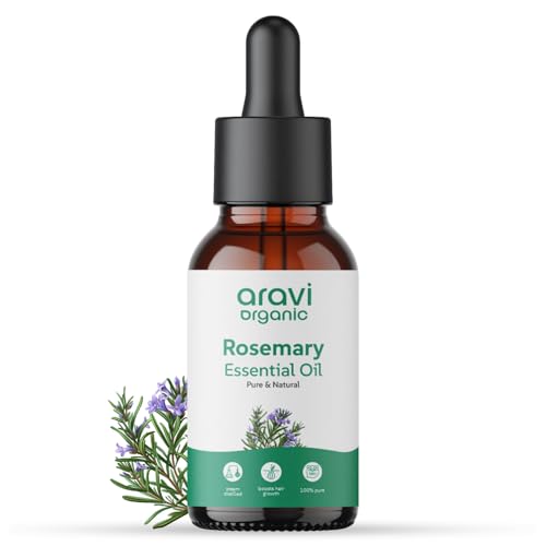 Aravi Organic Pure and Natural Rosemary Essential Oil for Hair Growth, Hair Fall Control, Nourishment, Strengthening, and Skin Care - Rosemary Oil for Women and Men - 15 ml