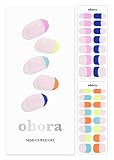 ohora Semi Cured Gel Nail Strips (N Rainbow French) - Nude, French, Works with UV/LED Lamps, Salon-Quality, Long Lasting, Easy to Apply & Remove - Includes 2 Prep Pads, Nail File & Wooden Stick